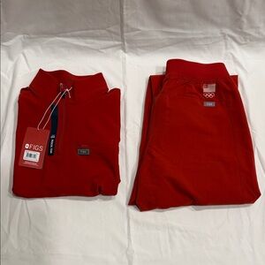 Figs Men’s Red Team USA Zip-Up Top and Scrub Pants Set